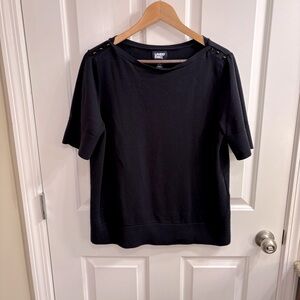 Lands' End Black Women’s Cotton Modal Button Shoulder Boatneck Sweater, 1X